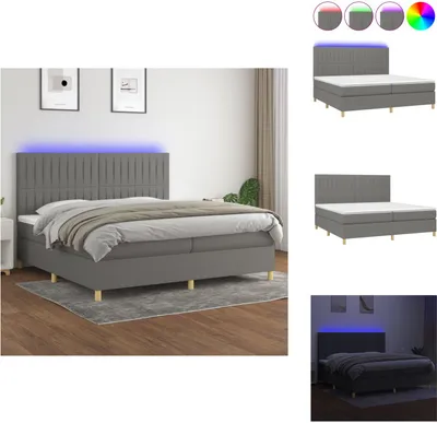 Produktbild von vidaXL Boxspringbett mit Matratze & LED Dunkelgrau 200x200 cm Stoff -  Betten & Bettgestelle