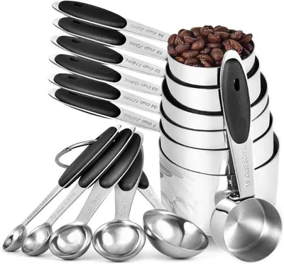 Produktbild von Famanu Messbecher- und Löffelset 12-teilig 18/8 Edelstahl, nestbar mit verstärktem Griff, schwarz