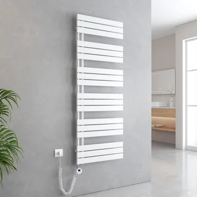Zdjęcie produktu dla EMKE Suszarka do ręczników Elektryczny asymetryczny grzejnik łazienkowy z termostatem czasowym Podgrzewacz ręczników 1599 x 600 mm Biały grzejnik łazienkowy z prętem grzejnym 1000 W