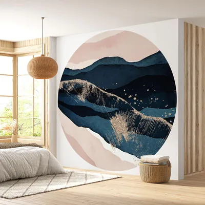 Image de Papier peint rond / cercle - Lumaléa - Montagnes design - Papier Premium 185gr Lavable - Diamètre 130 cm