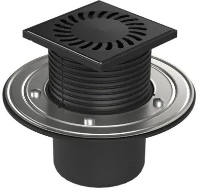 Imagen del producto de Rejilla de desagüe para suelo, modelo Chud?, color , conexión inferior D110, bridas de acero inoxidable, rejilla SUN, color , modelo 386 B C
