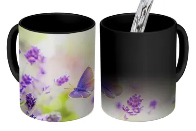 Obrázok produktu pre MuchoWow® Magický pohár Levanduľa - Motýľ - Kvety - Príroda 350 ml Pohár na zmenu farby Darček Nápad na darček - Foto hrnček