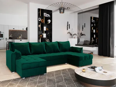 Produktbild von Masseno Ecksofa NAKO mit Schlaffunktion U-Form, Sofa mit Bettkasten, Wohnzimmersofa, Couch, Soffa, Bettsofa, Couchgarnitur- Grün, KRONOS 19