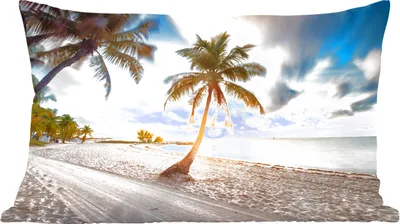 Produktbild von MuchoWow® Zierkissen Sofakissen Wohnzimmer Dekokissen 60x40 cm Sonnenuntergang - Strand - Palme - Kopfkissen - Polster mit Foto