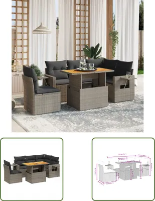 Produktbild von The Living Store 6-tlg. Garten-Sofagarnitur mit Kissen Grau Poly Rattan