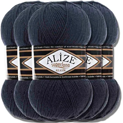 Produktbild von Alize 5x 100g Superlana Klasik Wolle, Uni, Häkeln, Stricken (Navy | 58)
