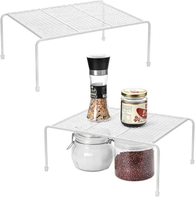 Immagine prodotto di Organizzatori per cucina, set di 2 ripiani, in acciaio inossidabile, bianchi, per armadietti