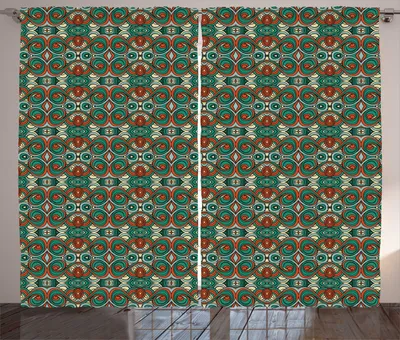 Produktbild von ABAKUHAUS Ethnisch Rustikaler Vorhang, Abstrakte wirbelnde Motive, Wohnzimmer Universalband Gardinen mit Schlaufen und Haken, 280 x 225 cm, Mehrfarbig