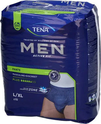 Obrázok produktu pre TENA Pánske inkontinenčné nohavice Act.Fit Plus L/XL modré, 10 ks