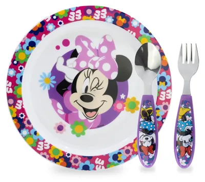 Kinderservice-Set Minnie Maus, 3-teilig, Teller + Besteck, mikrowellengeeignet