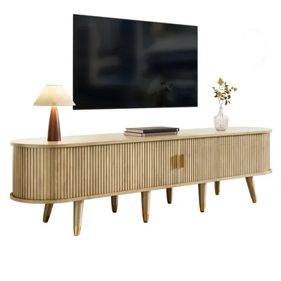 Produktbild von TV-Schrank mit Schiebetüren, TV-Möbel, TV-Ständer, niedrigerer Fernsehschrank, TV-Halterung. Einzigartiges Design.