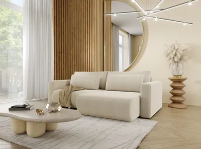 Produktbild von Ecksofa Sofa mit Schlaffunktion CHAIRA Stoff Curio Hellbeige Ottomane Rechts