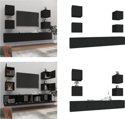 Produktbild von vidaXL 6 tlg. TV Schrank Set Schwarz Holzwerkstoff - TV-Schrank-Set - TV-Schrank-Sets - Wohnwand - Schrankwand