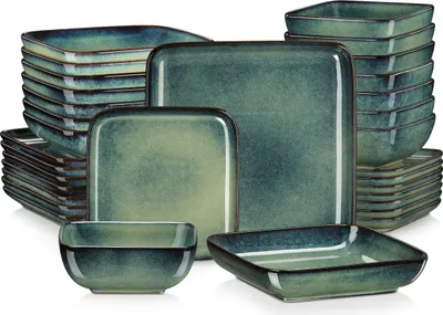 Tafelservice Steingut, vancasso 32-tlg STERN Kombiservice, Geschirrset im Vintage Aussehen, Müslischalen, Suppenteller, Dessertteller und Speiseteller für 8 Personen