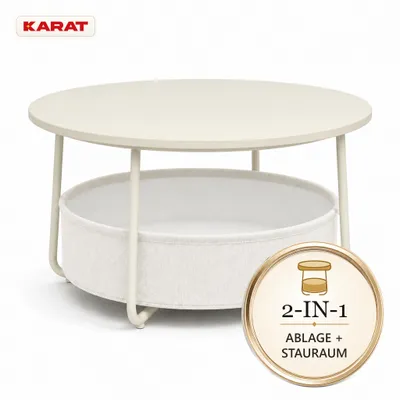 Zdjęcie produktu dla Stolik kawowy okrągły z otwartą półką, średnica 75 cm, kolor beżowy