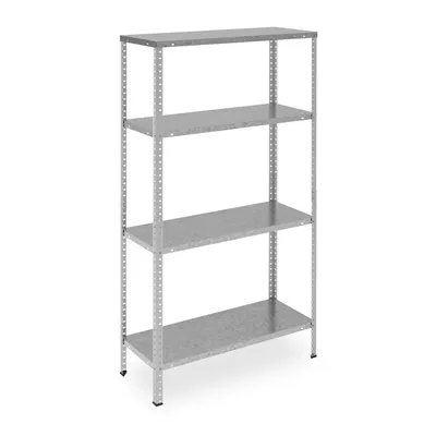 Immagine prodotto di Scaffale in metallo zincato Relaxdays, 4 ripiani, portata fino a 160 kg, scaffale in acciaio per carichi pesanti, scaffale da cantina, L x P x A: 150x75x30 cm, argento
