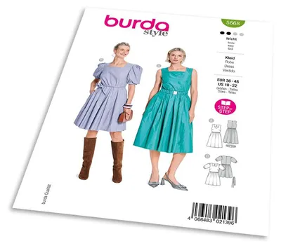 Obrázek produktu pro Střih Burda 5668 - Šaty s hranatým výstřihem a plná sukně