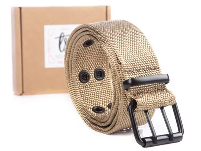 Produktbild von Sergej Arnold - Herren Nylon Hosen Gürtel mit Metallschnalle Herrengürtel Doppelloch Robuster Arbeitshosengürtel für Jeans Beige