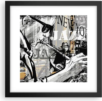 Produktbild von Gerahmtes Poster - Schwarzer Rahmen - Jazz Musik Musiker - 30x30 cm - Wand Bild - Wanddeko - Wandbilder - Kunstposter - Wandposter - Bilderrahmen - Bilder - Kunstdruck - Wandbild - P2BAC30x30-3792