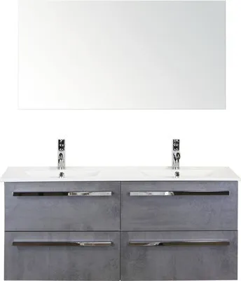 Produktbild von Badmöbel-Set Sanox Seville BxHxT 121 x 170 x 46 cm Frontfarbe beton anthrazit mit Waschtisch Keramik weiß und Waschtisch