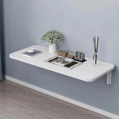 Produktbild von Wandklapptisch - Esstisch/Schreibtisch - Klappbar - Platzsparend - MDF & Metallgestell - Minimalistisch Modern - Weiß