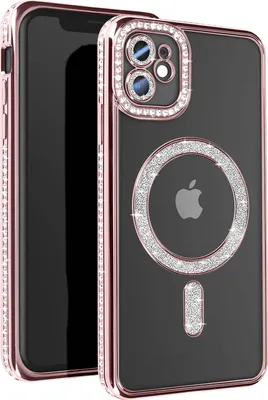 Image de Avizar, coque en diamant pour iPhone 11 – Coque MagSafe avec bordure en strass, rose champagne