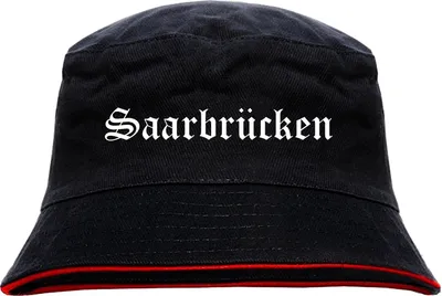 Produktbild von Saarbrücken Anglerhut - Altdeutsche Schrift - Schwarz-Roter Fischerhut L/XL SchwarzRot