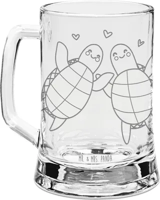 Produktbild von Mr. & Mrs. Panda Krug Schildkröten Paar - Transparent - Geschenk, Seidel, für Freundin, Bierkrug Glas, Humpen, Partner, Liebesbeweis, Hochzeitstag, Glaskrug, Valentinstag