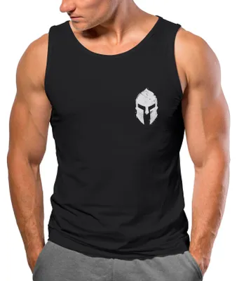 Produktbild von Herren Tank-Top Logo Print Sparta-Helm Spartaner Gladiator Krieger Warrior Fashion Gym Streetstyle Muskelshirt Neverless® schwarz -weiss XL