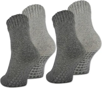 Produktbild von 2 I 4 I 6 Paar ABS Socken Herren Damen Anti Rutsch Socken mit Wolle 21463 - 4 Paar Grau/Anthrazit 43-46