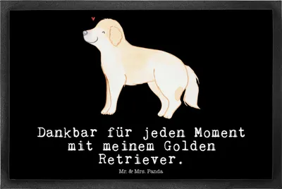 Produktbild von Mr. & Mrs. Panda Bodenvorleger Golden Retriever Moment 40 x 60 cm - Schwarz - Geschenk, fußmatte, Schmutzmatte, Schmutzfangmatte, Goldie Hund, Fußabstreifer, Gummimatte