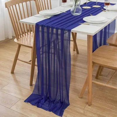 Zdjęcie produktu dla Bieżnik z organzy, kolor królewski niebieski, 300 x 75 cm, materiał: poliester