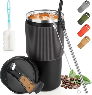 Image de Mug isotherme 450ml Mug isolant en acier inoxydable avec couvercle Tea Coffee Travel Mug