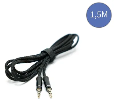 Produktbild von Jumadas Audiokabel 3,5 mm Stecker auf Stecker – Stereo 1,5 m – Schwarz geflochten – 1,5 m – 150 cm