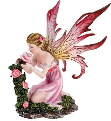 Produktbild von Blumenfee Rosanna riecht an Rosenblüte 19 cm Fairy Feen Elfe Figur Skulptur bunt