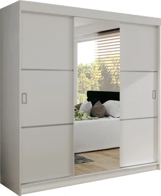 Produktbild von KIER FURNITURE Kleiderschrank mit Schiebetüren BILL 3, Schlafzimmer Schrank, Garderobeschrank, Flurschrank Weiß 200x205x59 cm