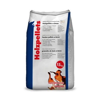 Produktbild von Holzpellets 6mm, 15 kg Sack – Hoher Heizwert, ohne künstliche Presshilfsmittel