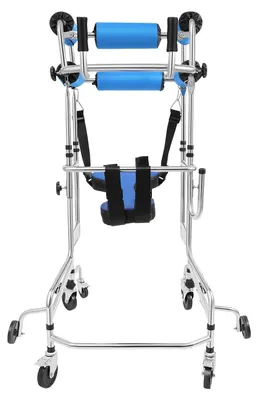 Obrázek produktu pro Chodítko pro seniory – 8 koleček s brzdami – výška nastavitelná 116–140 cm – šířka nastavitelná 20–35 cm – nosnost 100 kg – s držákem na infuzi – modré