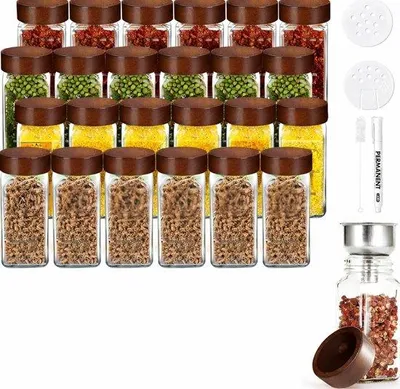 Productafbeelding van Famanu kruidenpotjes met houten deksel - 24 stuks, elk 120 ml, inclusief etiketten