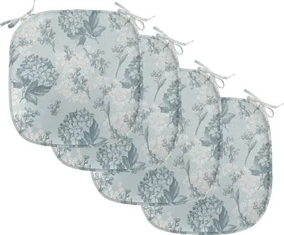 Produktbild von ABAKUHAUS Blumen Polster für Esszimmerstühle, Vintage romantische Pflanzen, Dekoratives wasserfestes Kissen mit Riemen für Küchensitze, 40 cm x 40 cm-4er Pack, Babyblau Grau