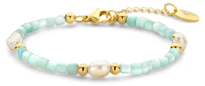 Produktbild von CO88 Collection 8CB-91292 Perlenarmband – Armband – Perlmutt – Perle – 16,5+3 cm – 3+5 mm breit – Stahl – Hell-Türkis – Goldfarben