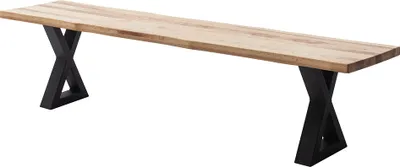 Produktbild von Sitzbank 180x40 cm mit Baumkante, X-Gestell, Eiche massiv geölt, PARACATU-06