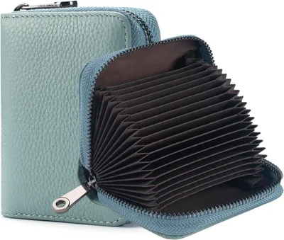 Produktbild von Kartenetui mit Münzfach, Leder Kreditkartenhalter, für 20 Karten, RFID Schutz, B-Blau, Klein