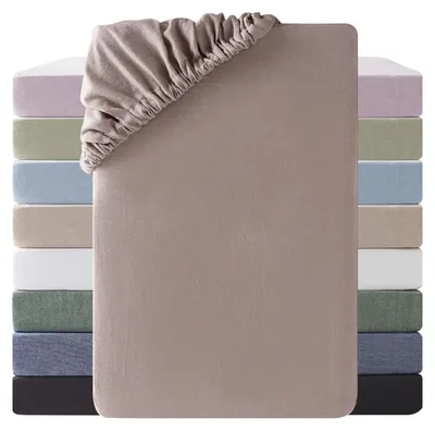 Produktbild von Spannbettlaken 160 x 200 cm, 100 % gewaschene Baumwolle, atmungsaktiv mit leinenähnlichem Griff, - – Kaffeebraun