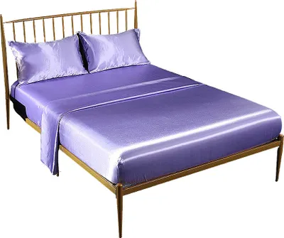 Obrázok produktu pre 4-dielna súprava o saténového prestieradla, 1 prestieradlo (243 x 205 cm), 1 priliehavé prestieradlo (190 x 138 cm), 2 obliečky na vankúš (50 x 75 cm)