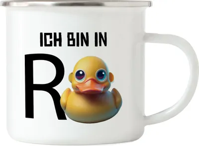 Produktbild von Ich bin in Rente Emaille Tasse Rentner Rentnerin Geschenk Ruhestand Quietscheente Wortwitz