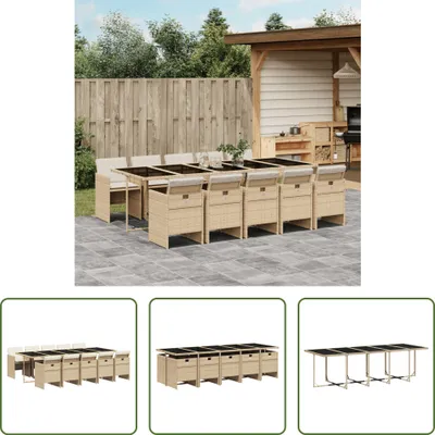 Produktbild von The Living Store 11-tlg. Garten-Essgruppe mit Kissen Beige Poly Rattan