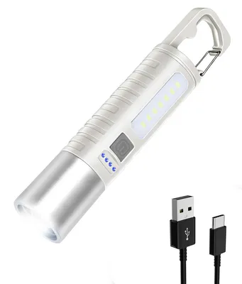 Produktbild von LED Taschenlampe 500 Lumen Wiederaufladbar mit COB Seitenlicht, 4 Leuchtmodi, USB-C für Camping und Notfälle