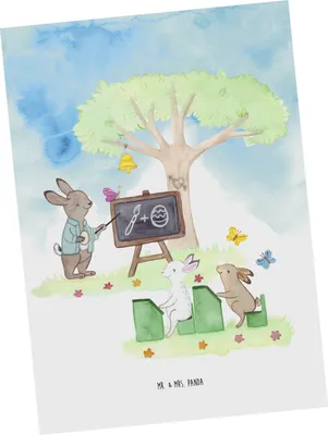 Produktbild von Mr. & Mrs. Panda Designkarte Ostern Hasenschule - Blumig - Geschenk, Postkarte, Kunstkarten, Postkarten, Fotokarte, Grußkarte, Ansichtskarten