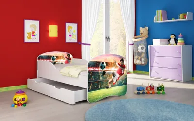Image de ACMA I Lit d'adolescent Lit d'enfant Lit junior Set complet avec matelas Sommier blanc 37 footballeur 2 180x80 + coffre de lit